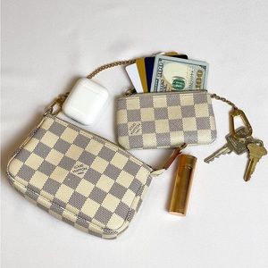 BUNDLE - LOUIS VUITTON MINI POCHETTE ACCESSOIRES AND KEY POUCH DAMIER AZUR